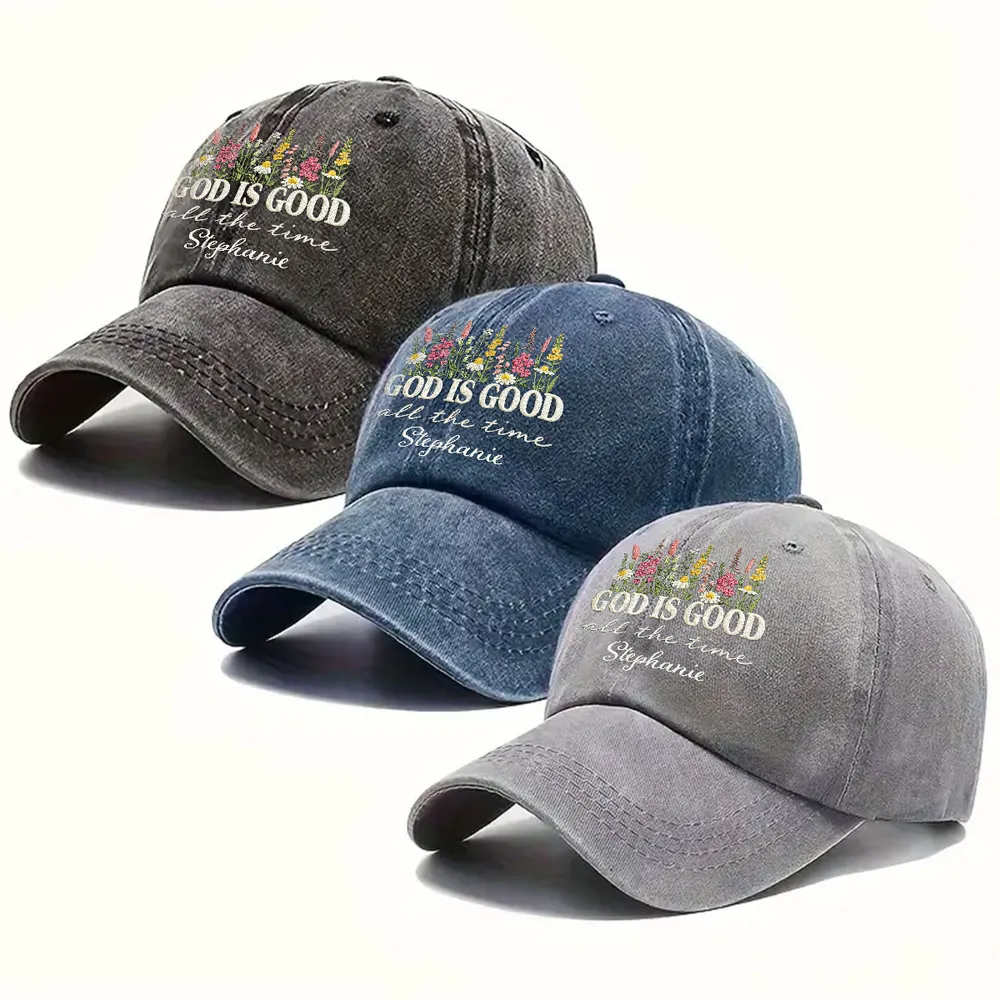 Washed Denim Baseball Cap with God Is Good All the Time Message - Personalized Vintage Look Cap, Meaningful Gift for Her - Image 5