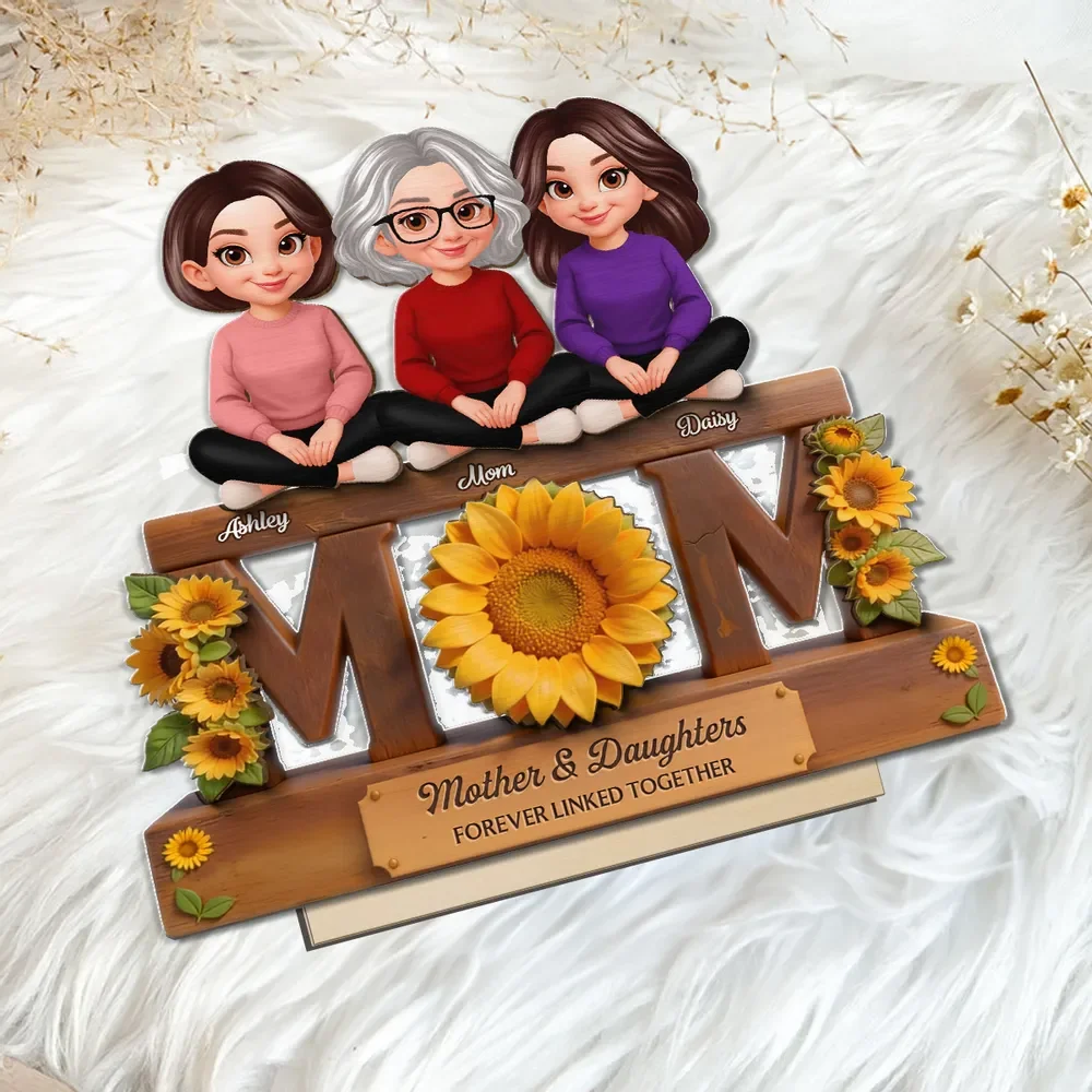 Personalized Style Sunflower Mom & Daughters 2-Layer Wooden Plaque - Sweet Home Display Decor, Unique Gift for Mother's Day - Image 6