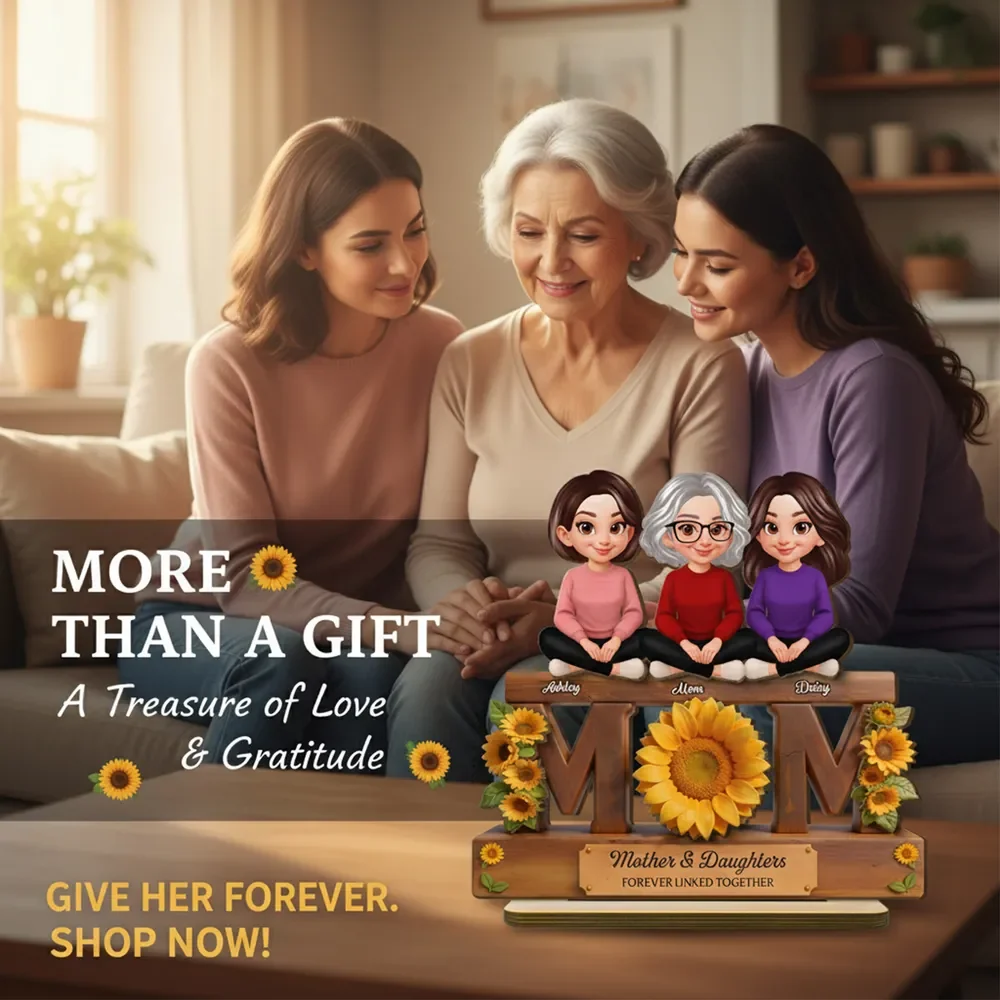 Personalized Style Sunflower Mom & Daughters 2-Layer Wooden Plaque - Sweet Home Display Decor, Unique Gift for Mother's Day - Image 8