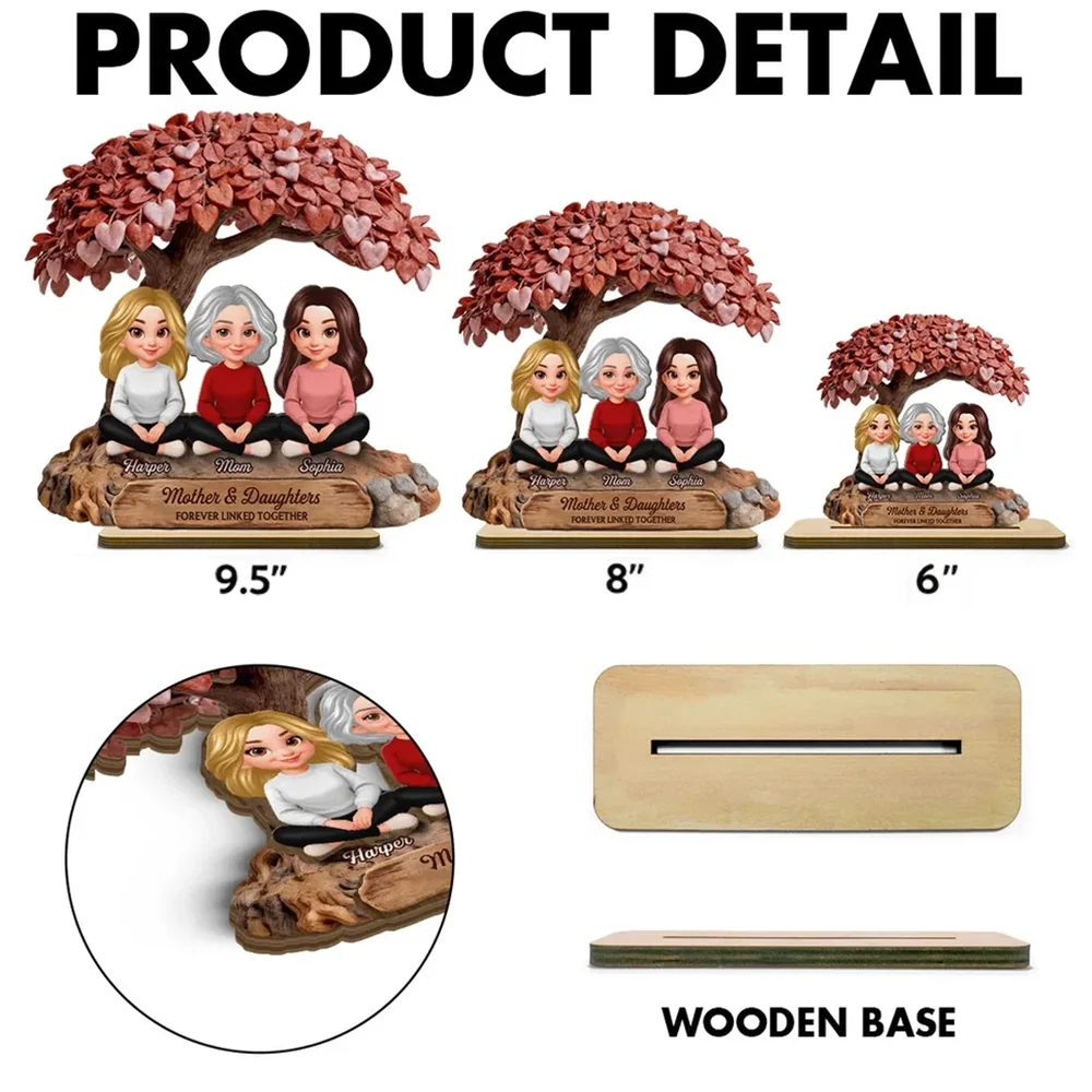 Personalized 2-Layer Wooden Plaque Heart Tree Family Scene for Mom, A Unique Mother's Day Gift With Sentimental Value - Image 4