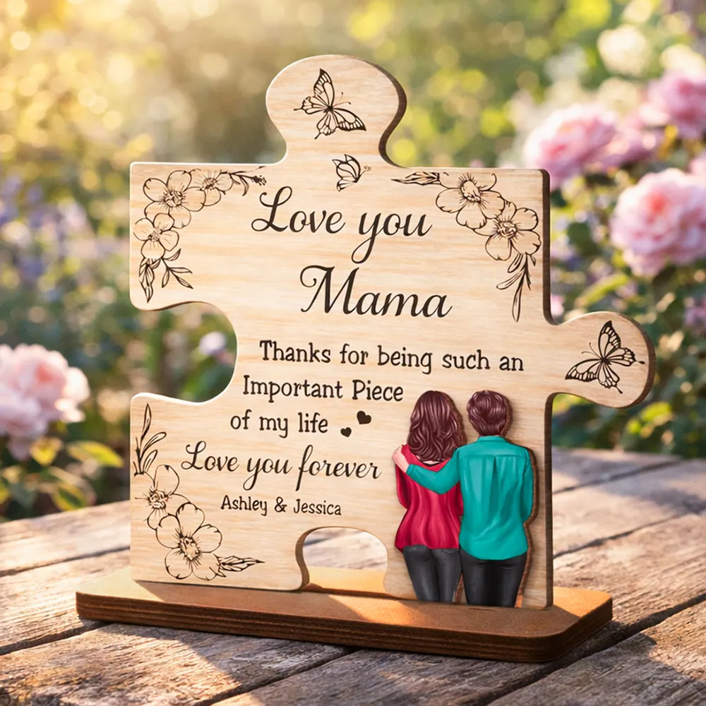 2-Layer Wooden Plaque Puzzle Piece Gift for Mom, Love You Mama Design, Warm Floral Butterfly Decor, Unique Thank You Gift - Image 6