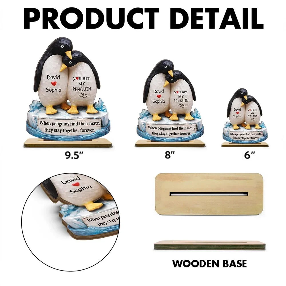 You Are My Penguin 2-Layer Wooden Plaque, Custom Names Couple Keepsake for Bedroom or Living Room, Sweet Gift for Couples - Image 4