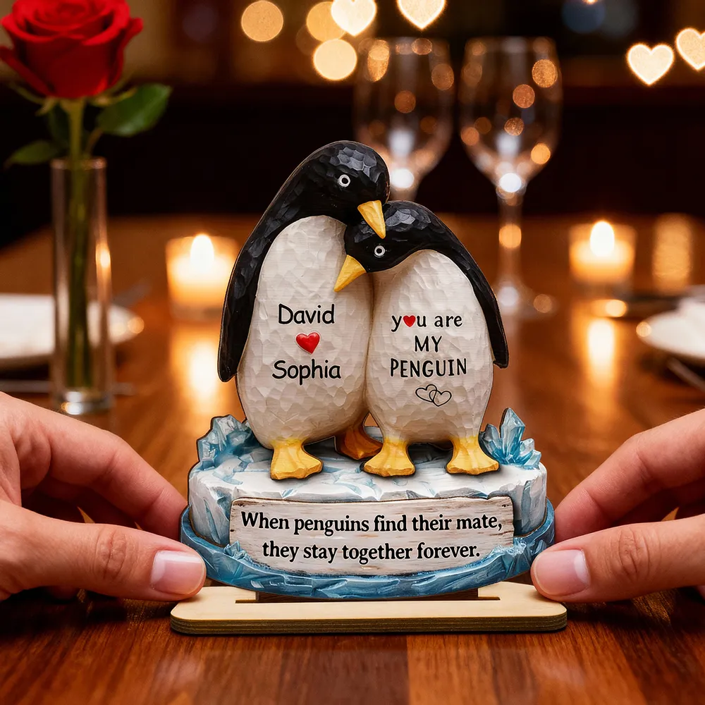 You Are My Penguin 2-Layer Wooden Plaque, Custom Names Couple Keepsake for Bedroom or Living Room, Sweet Gift for Couples - Image 5