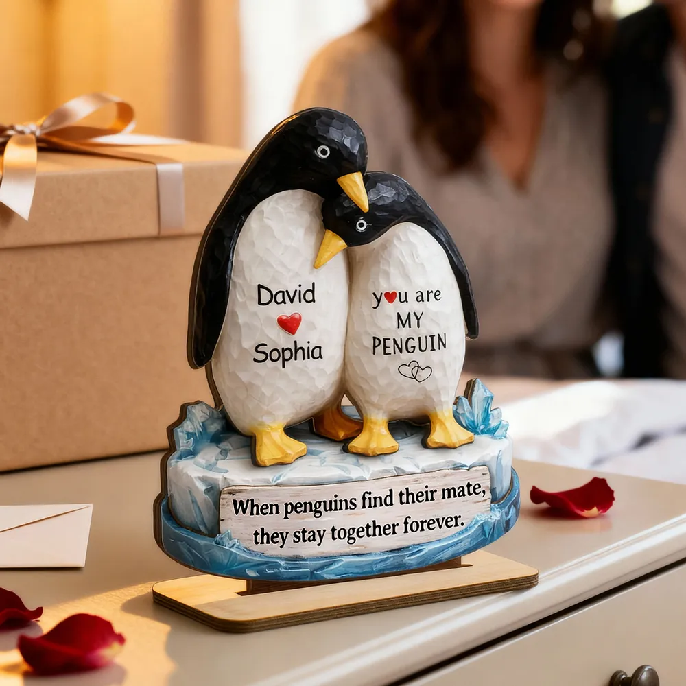You Are My Penguin 2-Layer Wooden Plaque, Custom Names Couple Keepsake for Bedroom or Living Room, Sweet Gift for Couples - Image 6