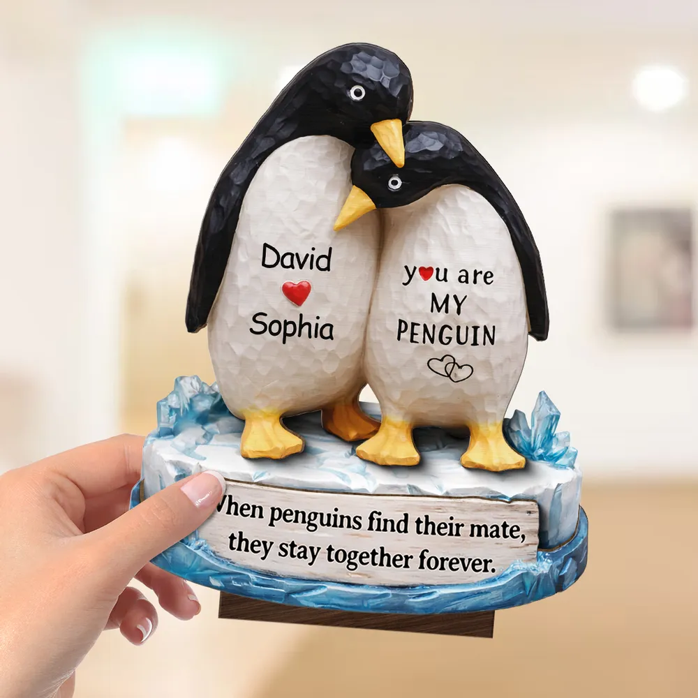 You Are My Penguin 2-Layer Wooden Plaque, Custom Names Couple Keepsake for Bedroom or Living Room, Sweet Gift for Couples - Image 8