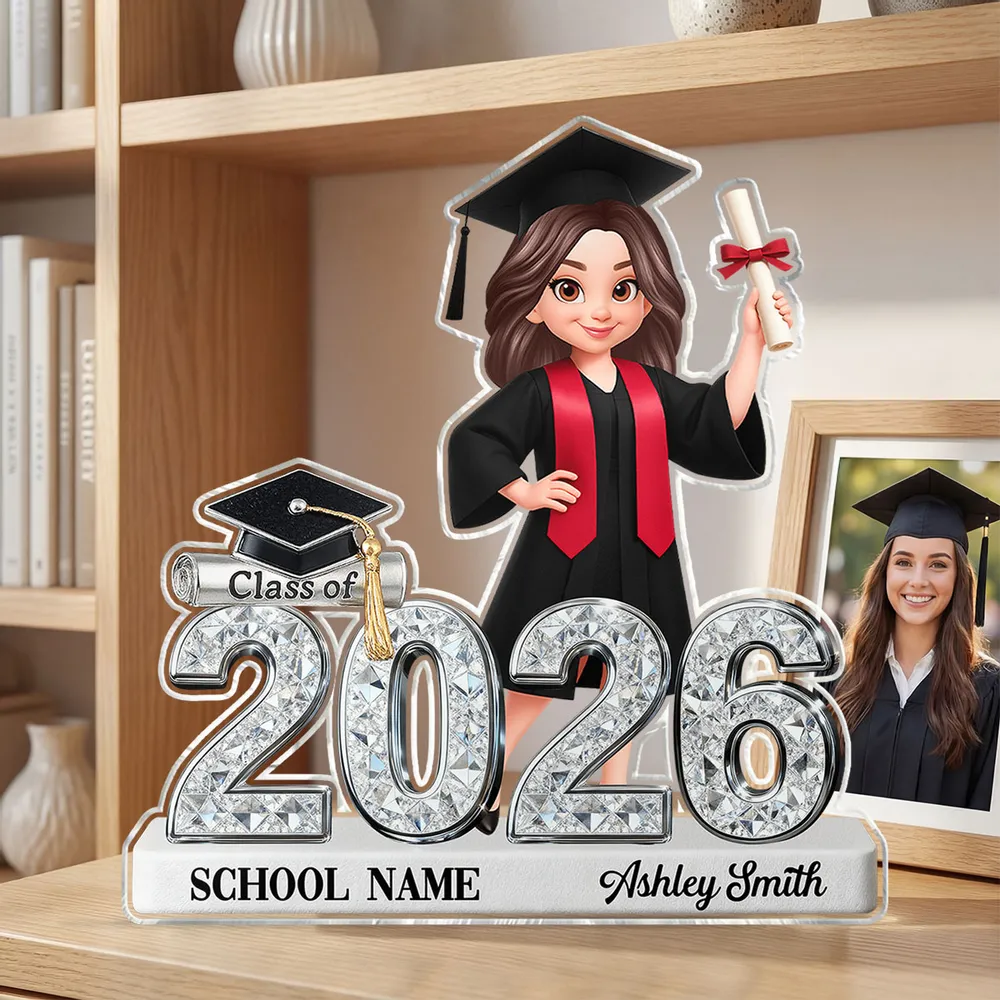 Shaped Acrylic Block Plaque for Graduation Decor, Glitter-Style Class of 2026 Grad Figure, Creative Gift - Image 3