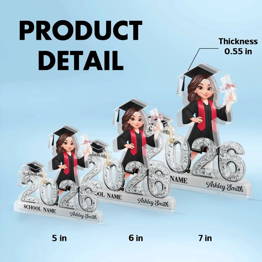 Shaped Acrylic Block Plaque for Graduation Decor, Glitter-Style Class of 2026 Grad Figure, Creative Gift - Image 4