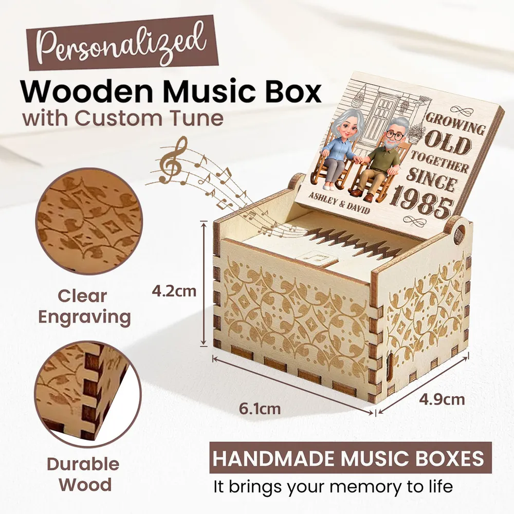 Personalized Wooden Music Box, Growing Old Together Couple Design, Sweet Anniversary Gift for Husband or Wife - Image 5