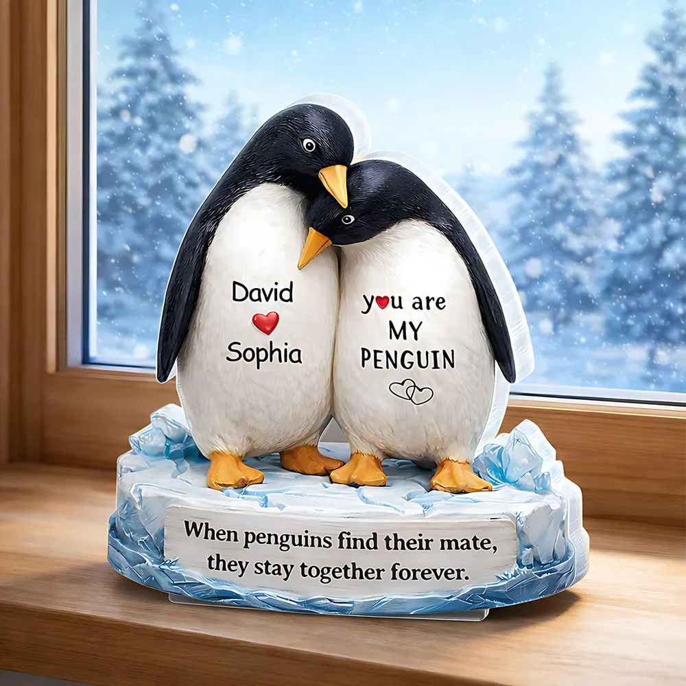 You Are My Penguin 2-Layer Wooden Plaque, Custom Names Couple Keepsake for Bedroom or Living Room, Sweet Gift for Couples - Image 2