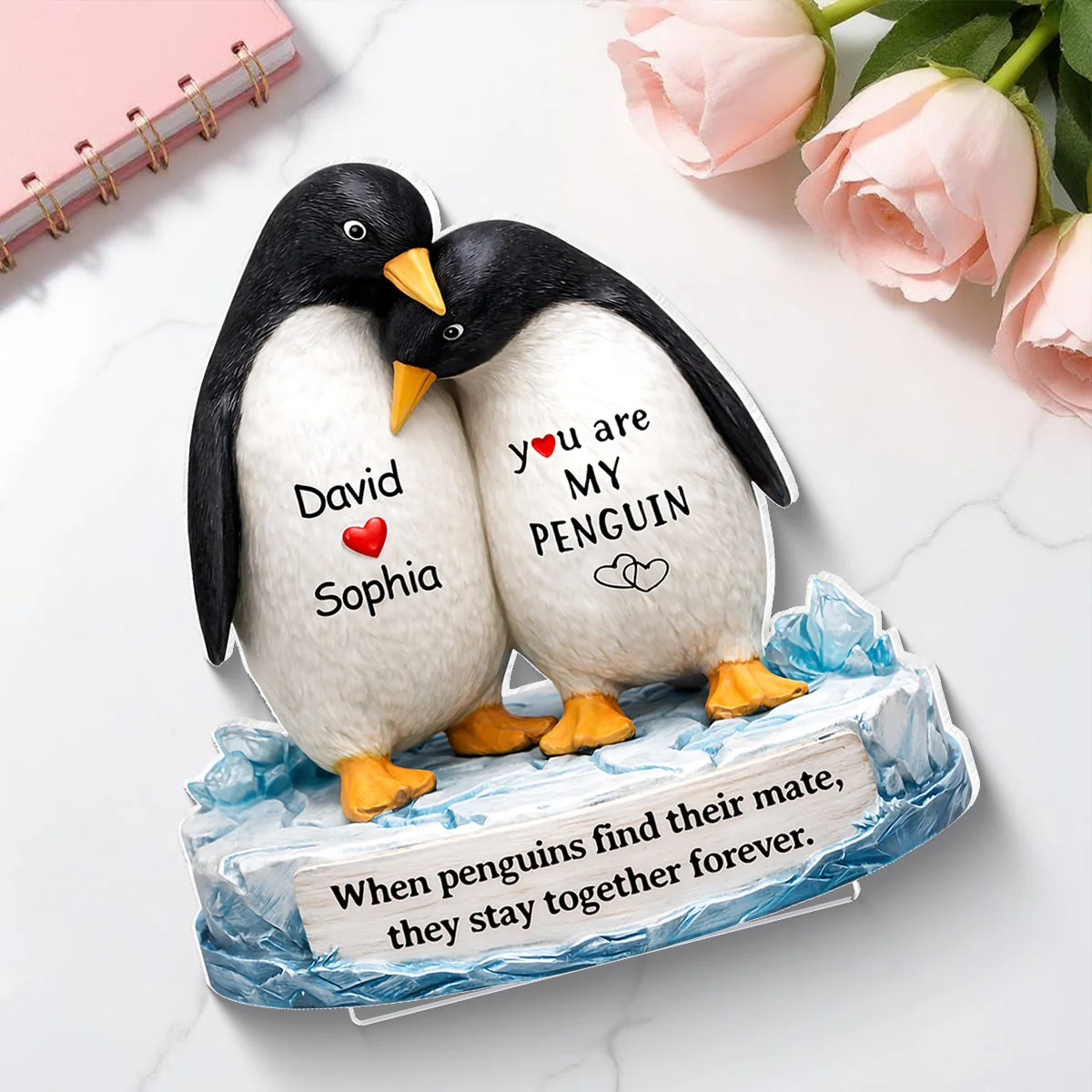 You Are My Penguin 2-Layer Wooden Plaque, Custom Names Couple Keepsake for Bedroom or Living Room, Sweet Gift for Couples - Image 3