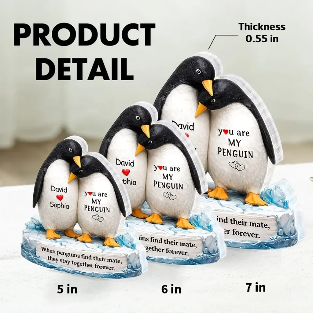 You Are My Penguin 2-Layer Wooden Plaque, Custom Names Couple Keepsake for Bedroom or Living Room, Sweet Gift for Couples - Image 4