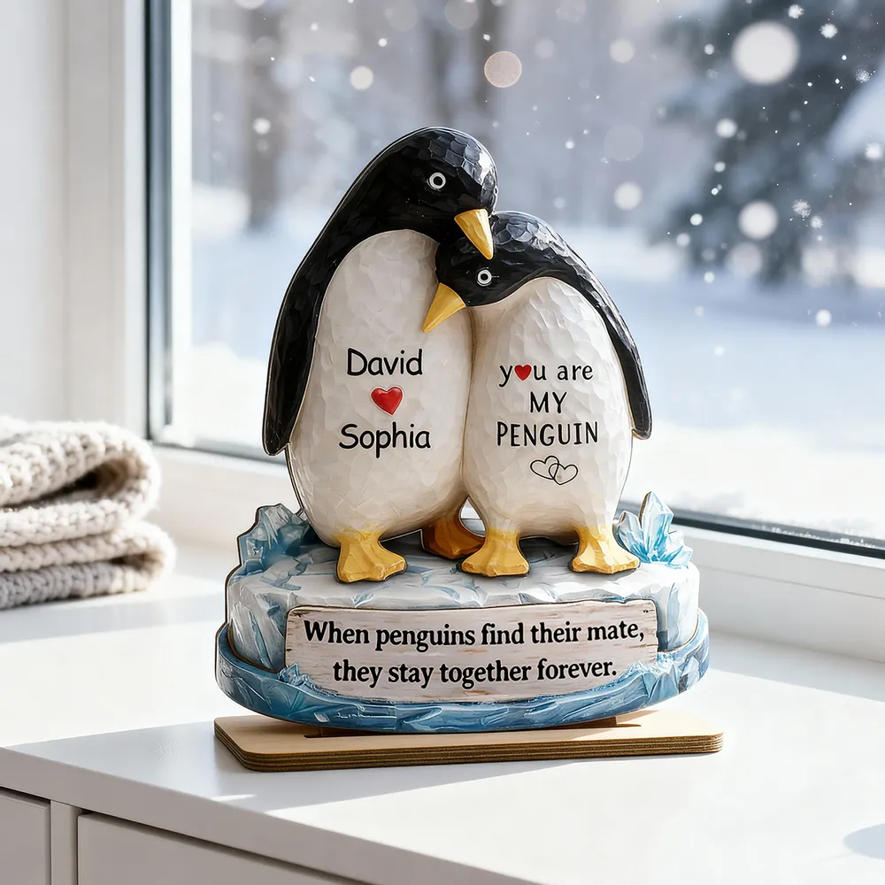 You Are My Penguin 2-Layer Wooden Plaque, Custom Names Couple Keepsake for Bedroom or Living Room, Sweet Gift for Couples - Image 6