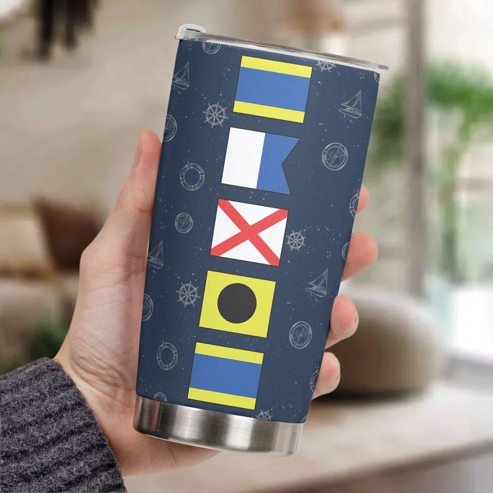 Navy Nautical Signal Flag Insulated Travel Tumbler, Personalized for a One of a Kind Gift - Sleek Travel Friendly Cup - Image 3