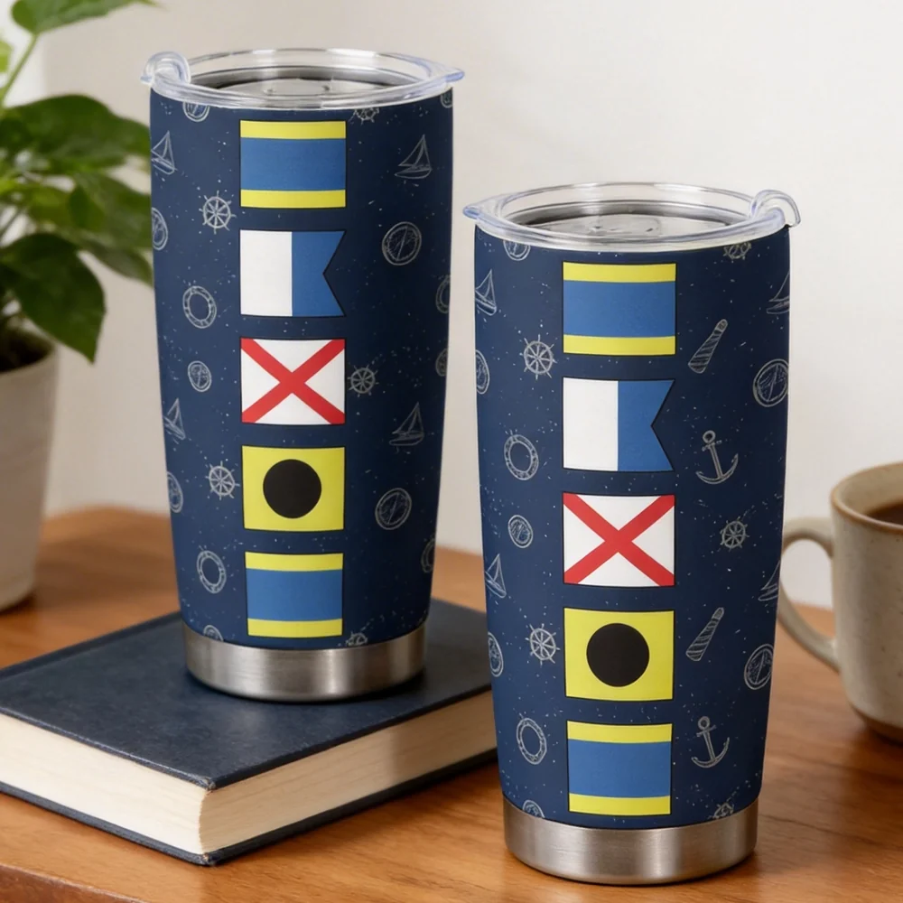 Navy Nautical Signal Flag Insulated Travel Tumbler, Personalized for a One of a Kind Gift - Sleek Travel Friendly Cup - Image 6