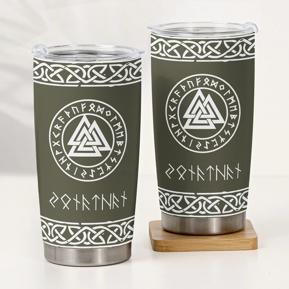 Norse Mythology Insulated Travel Tumbler, Personalized Rune Name Look - Sleek Celtic Knot Style, Creative Gift for Any Viking Fan - Image 2
