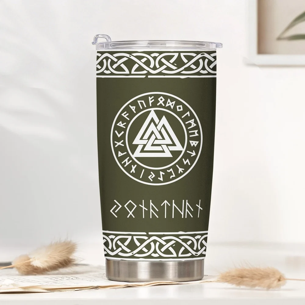 Norse Mythology Insulated Travel Tumbler, Personalized Rune Name Look - Sleek Celtic Knot Style, Creative Gift for Any Viking Fan - Image 3