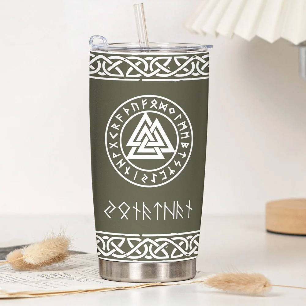 Norse Mythology Insulated Travel Tumbler, Personalized Rune Name Look - Sleek Celtic Knot Style, Creative Gift for Any Viking Fan - Image 6