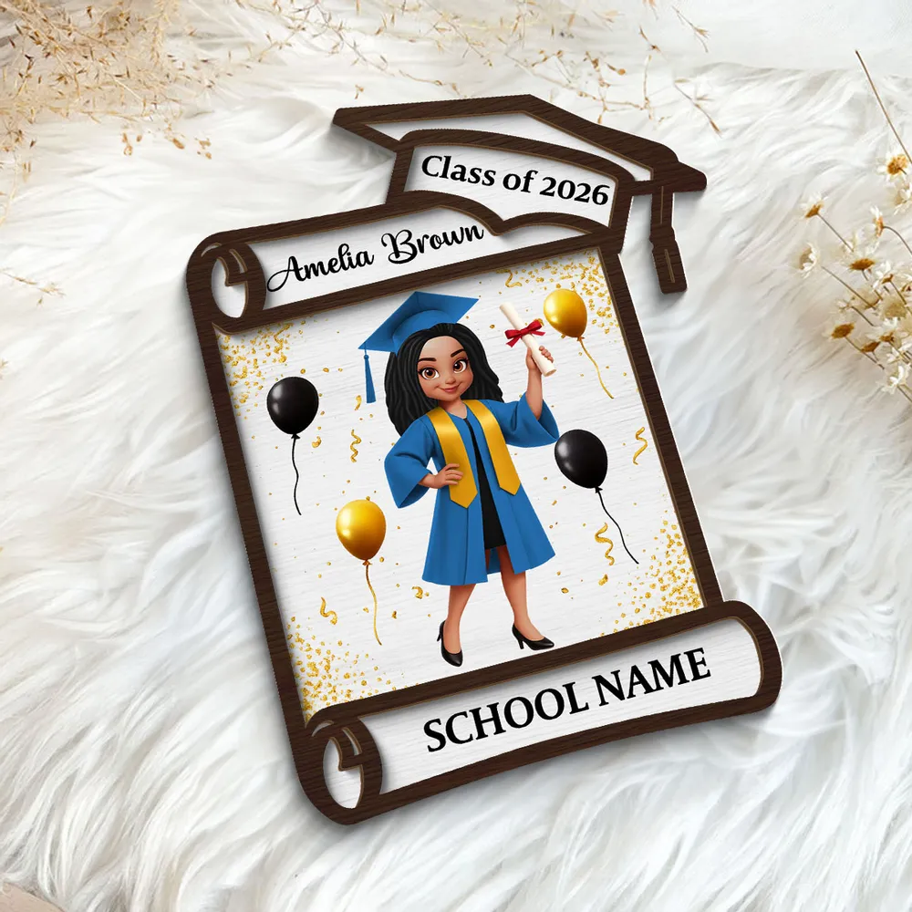 Class of Graduation 2-Layer Wooden Plaque Personalized Keepsake With Cap And Balloons For Desk Or Shelf Heartfelt Gift - Image 5