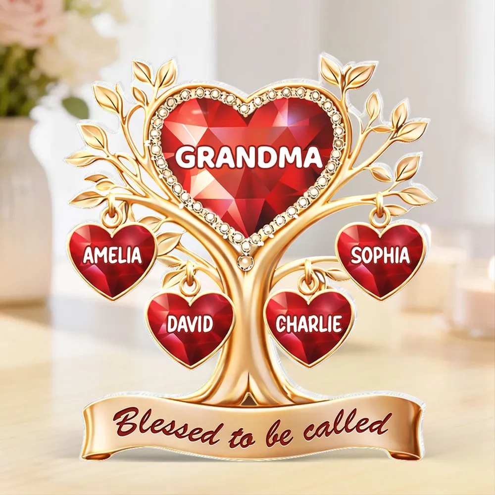 Personalized Shaped Acrylic Block Plaque Heart Family Tree for Grandma, 'Blessed to be called' Keepsake, Unique Gift - Image 7