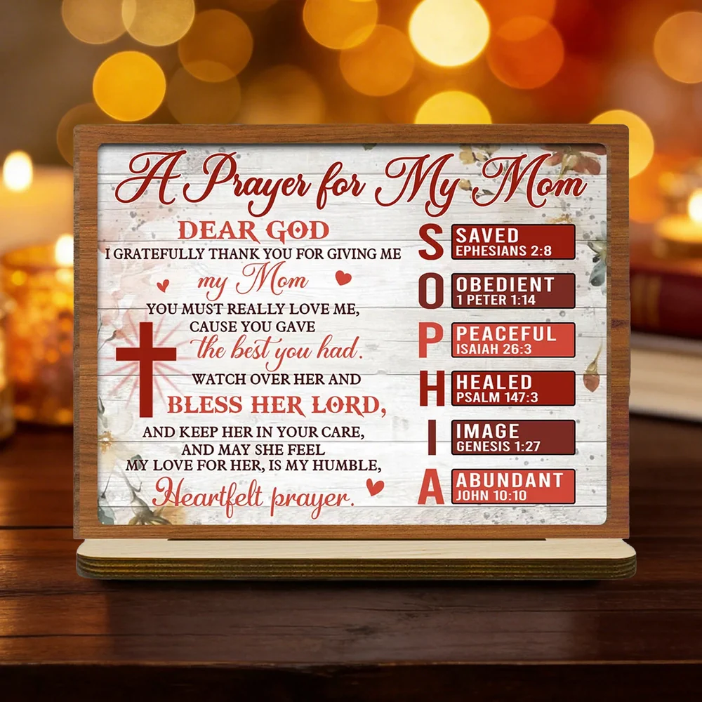 Personalized A Prayer for My Mom 2-Layer Wooden Plaque for Tabletop Display, Heartfelt Christian Gift for Mom