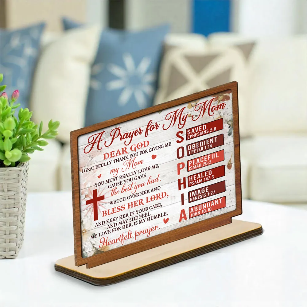 Personalized A Prayer for My Mom 2-Layer Wooden Plaque for Tabletop Display, Heartfelt Christian Gift for Mom - Image 3