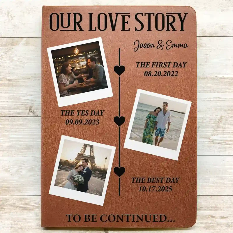 Personalized Leather Journal Our Love Story Photo Timeline for Couple - Unique Romantic Gift for Anniversary or Wedding - Image 3
