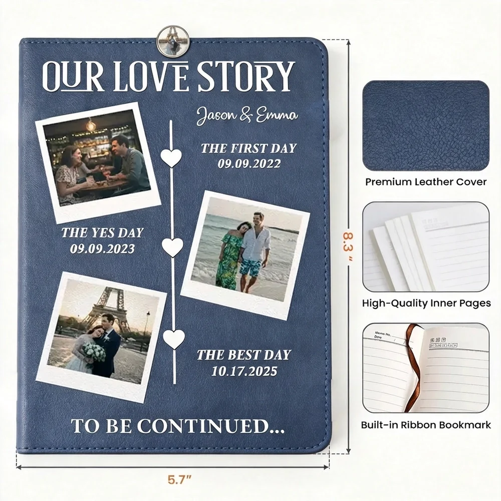 Personalized Leather Journal Our Love Story Photo Timeline for Couple - Unique Romantic Gift for Anniversary or Wedding - Image 4