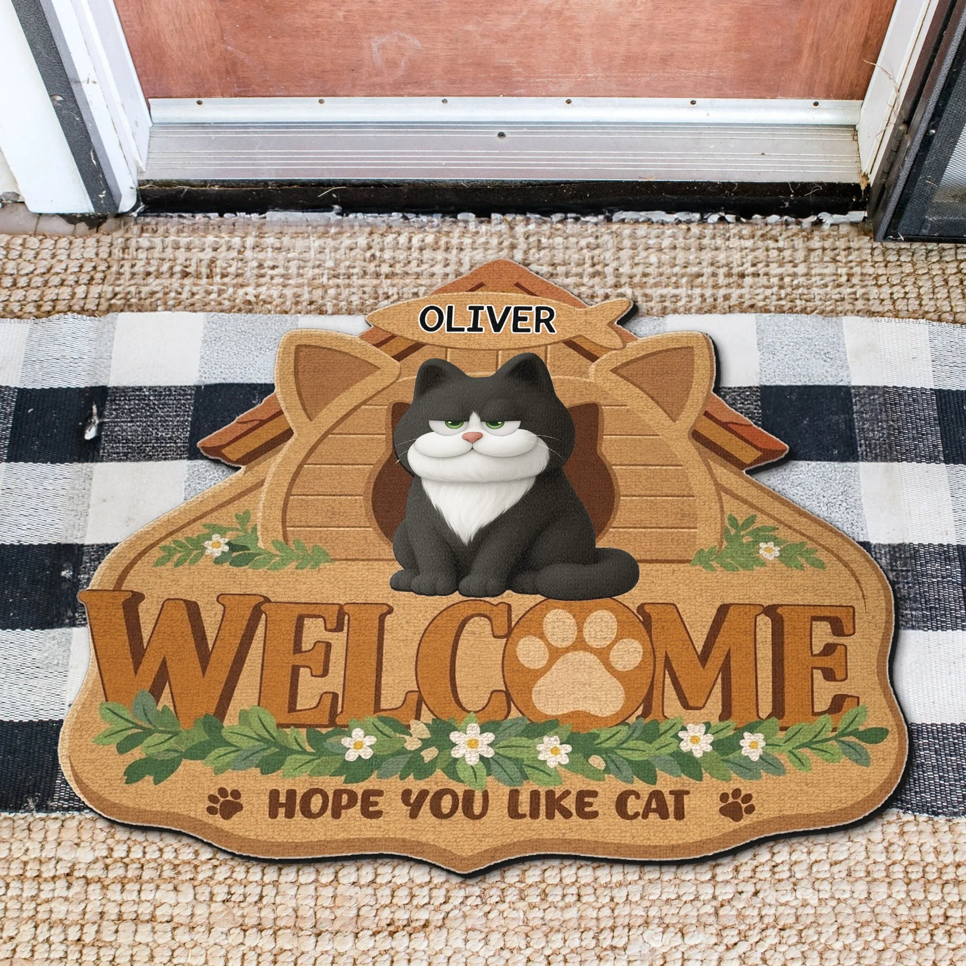 Personalized Shaped Doormat with Cat and Paw Print Welcome Home Gift for Cat Lovers, Cute Entryway Decor - Image 2