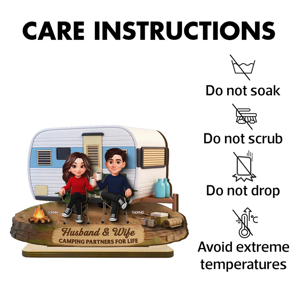 2-Layer Wooden Plaque Personalized for Husband & Wife, Cute Camper Scene Gift That Celebrates Partners for Life - Image 5
