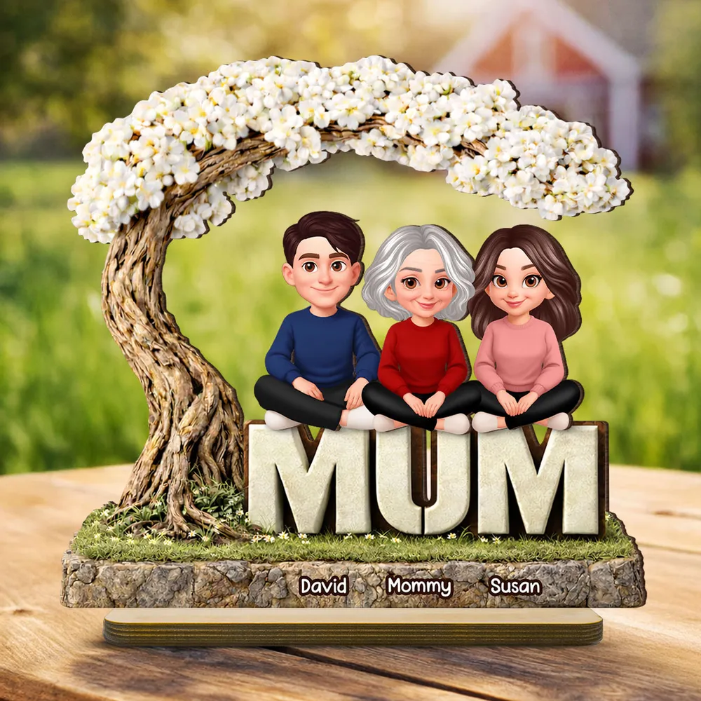 2-Layer Wooden Plaque Personalized Family Scene Under a Flowering Tree, Warm Home Display, Heartfelt Gift for Mom - Image 7