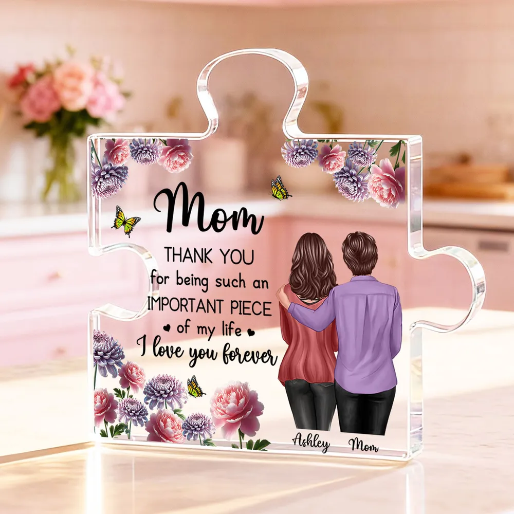 Personalized Shaped Acrylic Block Plaque for Mom, Puzzle Piece Love Quote, Floral Butterfly Design, Unique Gift - Image 2
