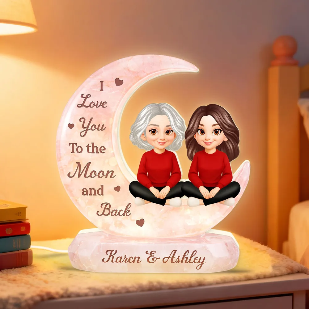 I Love You to the Moon and Back Acrylic Light Box, Personalized Mom and Daughter Keepsake Lamp for Nightstand Warm Glow Gift - Image 2
