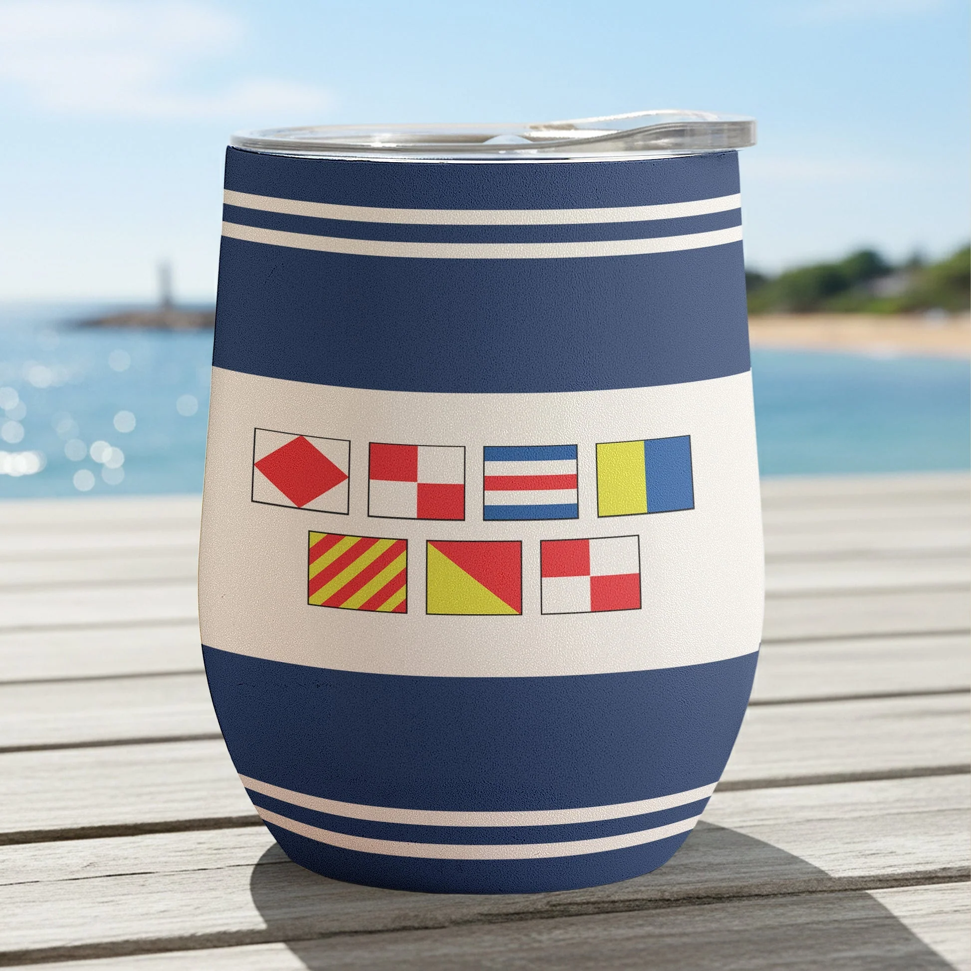 Personalized Nautical Signal Flags Eggshell Cup for Beach Days - Unique Stylish Gift for Boat & Travel Lovers