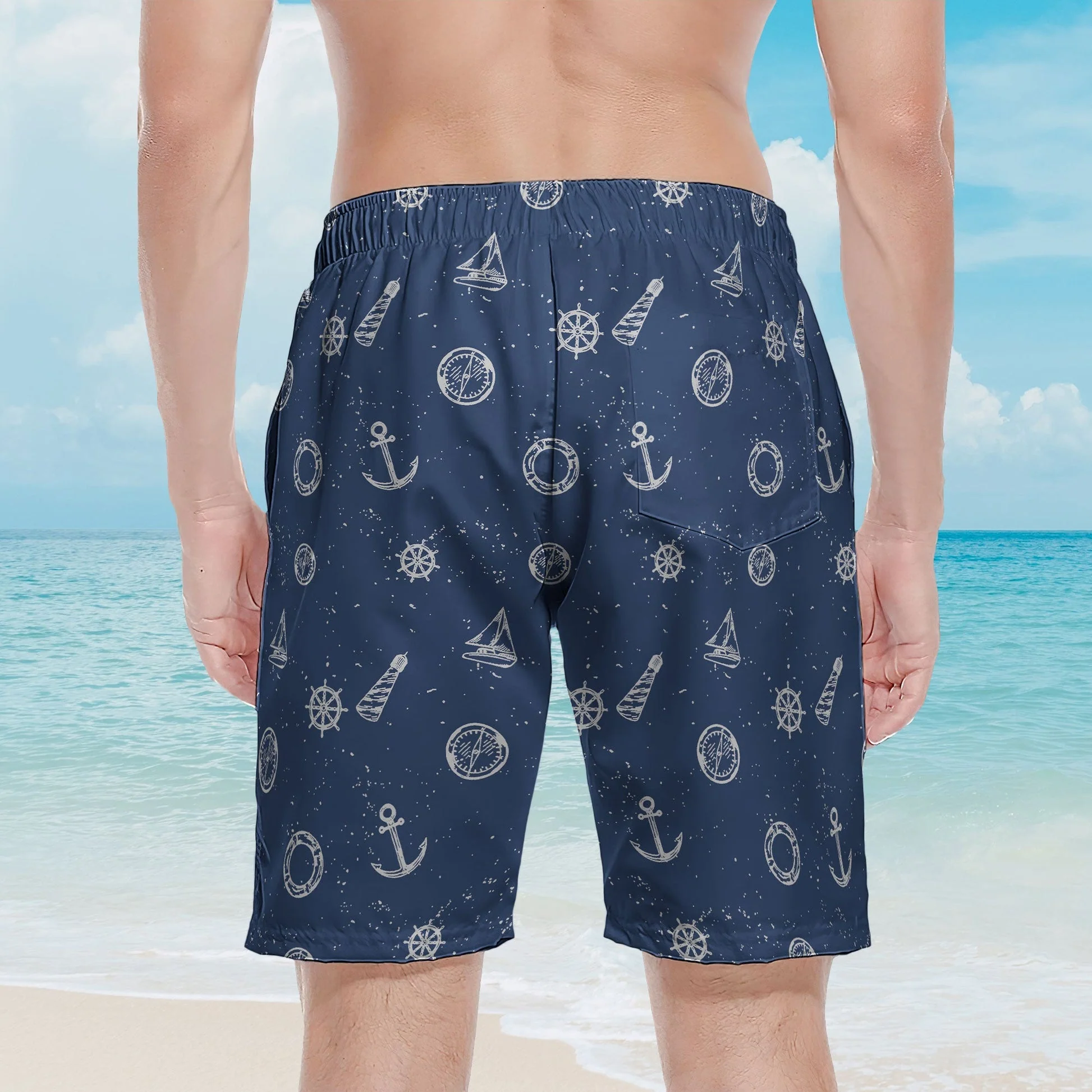 Personalized Nautical Flag Men's Beach Shorts, Navy Ocean Print for Beach Days, Unique Summer Gift for Him - Image 3