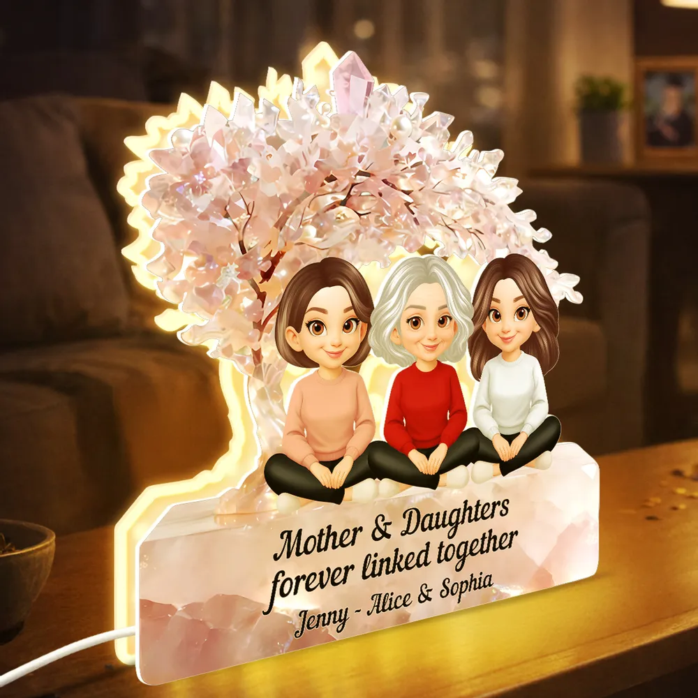 Personalized Acrylic Light Box Mother and Daughters Sitting Together Warm Glow Keepsake, Unique Gift for Mom - Image 2