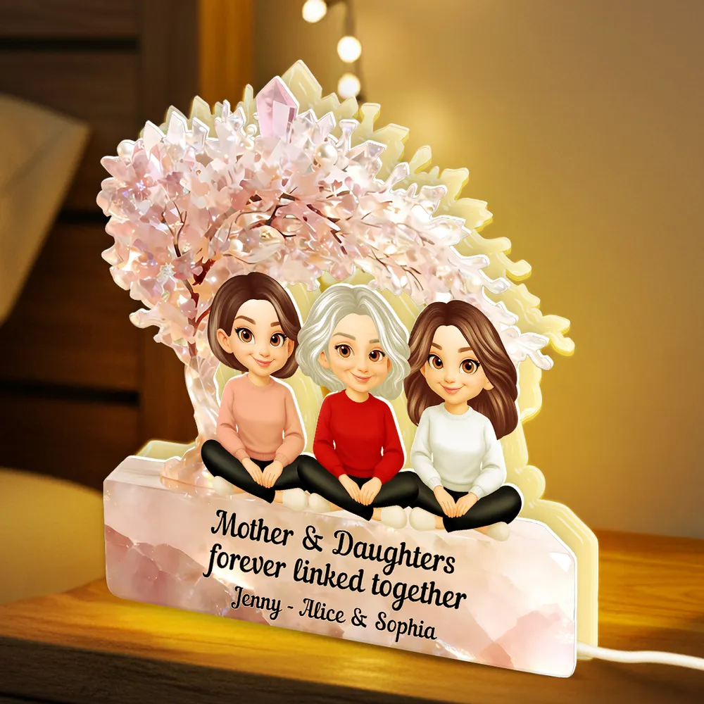 Personalized Acrylic Light Box Mother and Daughters Sitting Together Warm Glow Keepsake, Unique Gift for Mom - Image 3
