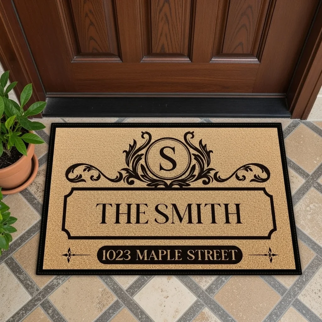Personalized Standard Doormat with Vintage Family Monogram and Address Look for a Unique Housewarming Gift - Image 2