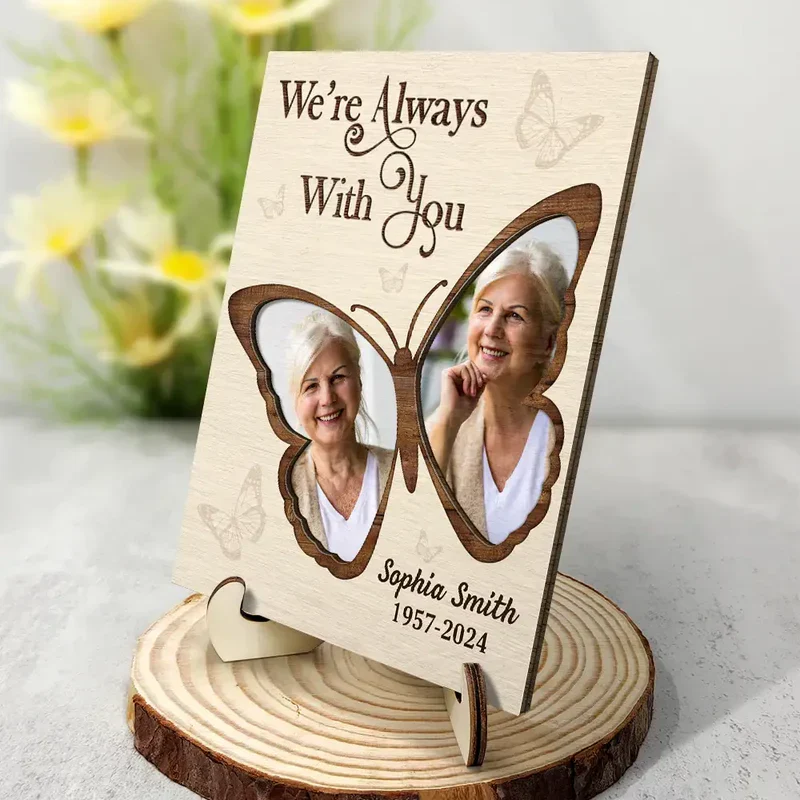 Personalized 2-Layer Wooden Plaque Butterfly Photo Tribute for Mom or Dad - I'm Always With You Unique Memorial Gift - Image 3