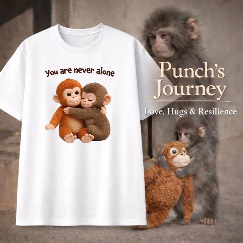 Personalized Classic Tee with Hugging Baby Monkeys You are never alone Quote - Unique Cute Gift for a Best Friend - Image 3