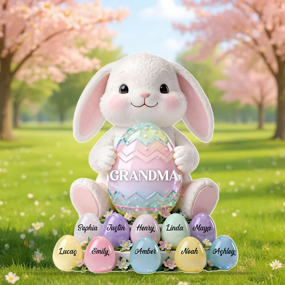 Personalized Shaped Acrylic Block Plaque Cute Bunny Holding Easter Egg for Grandma Spring Shelf Decor Unique Gift - Image 2