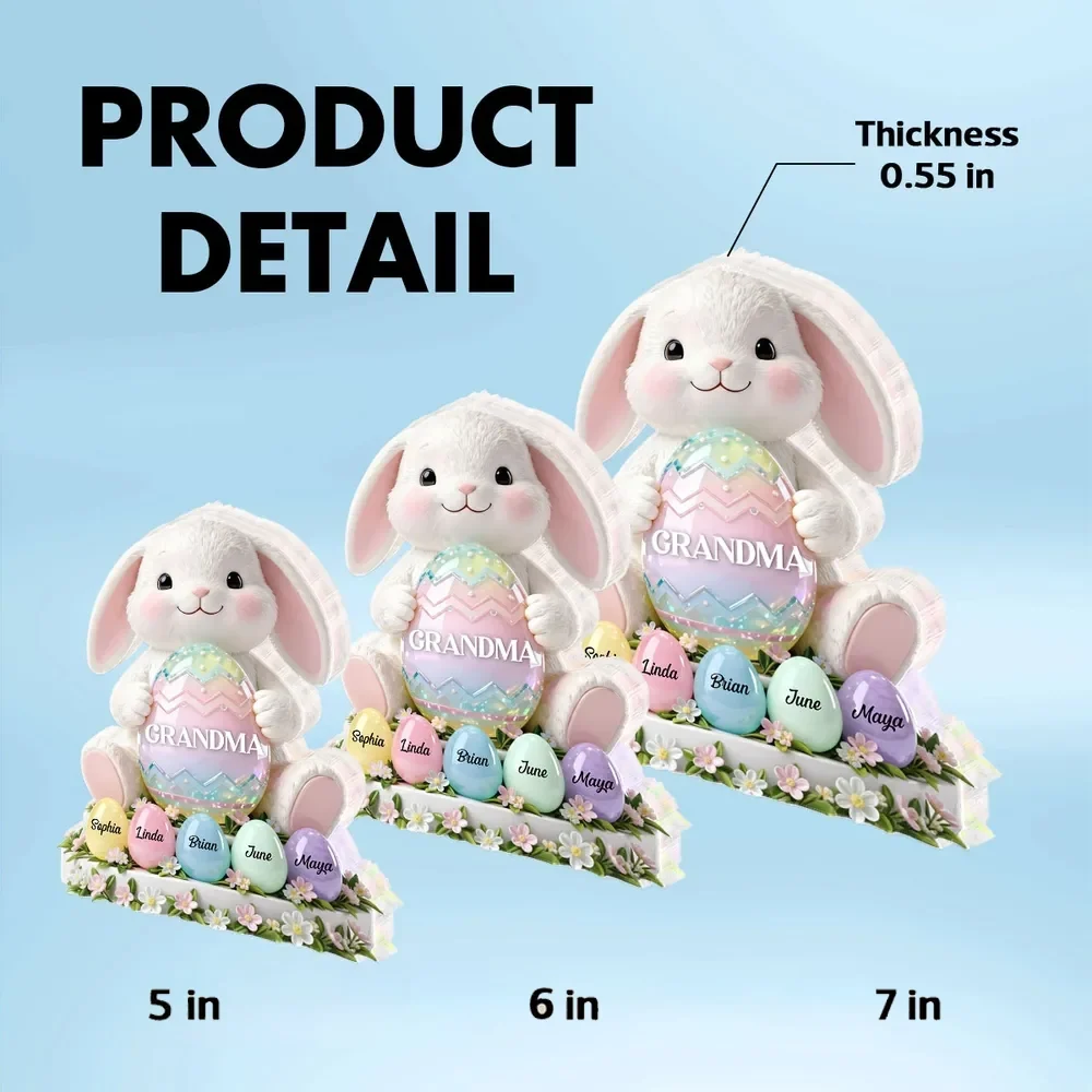 Personalized Shaped Acrylic Block Plaque Cute Bunny Holding Easter Egg for Grandma Spring Shelf Decor Unique Gift - Image 4