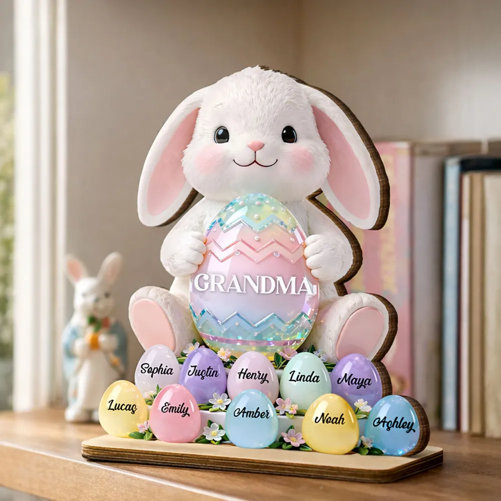 2-Layer Wooden Plaque Personalized for Grandma - Cute Bunny with Pastel Eggs Easter Decor, Heartwarming Custom Gift - Image 5