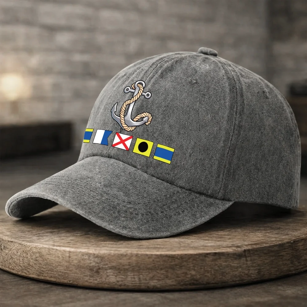 Washed Denim Baseball Cap with Boat Anchor and Nautical Flags - Coastal Style Unique Gift for Sailors and Boat Lovers - Image 7