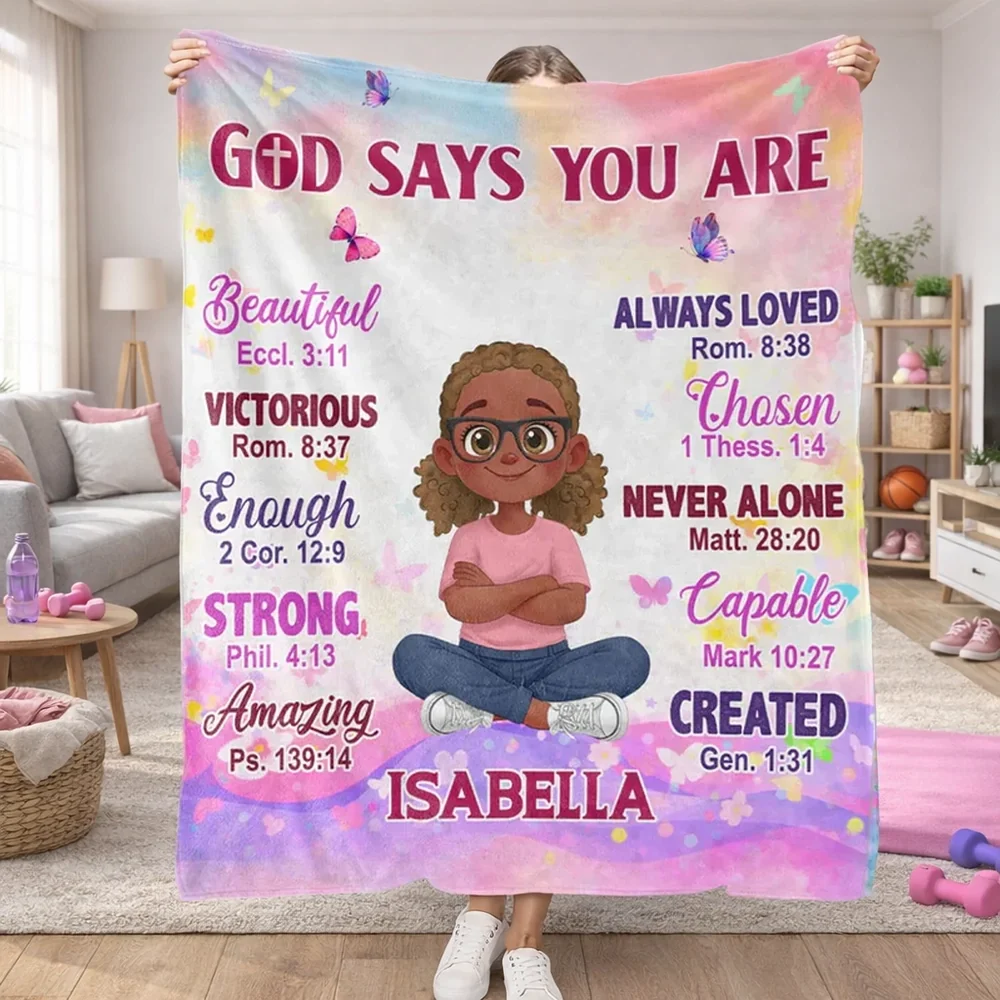 Personalized Fleece Blanket With Faith Quote for Kids, Pastel Butterfly Design, Unique Christian Gift That Reminds Them They're Loved
