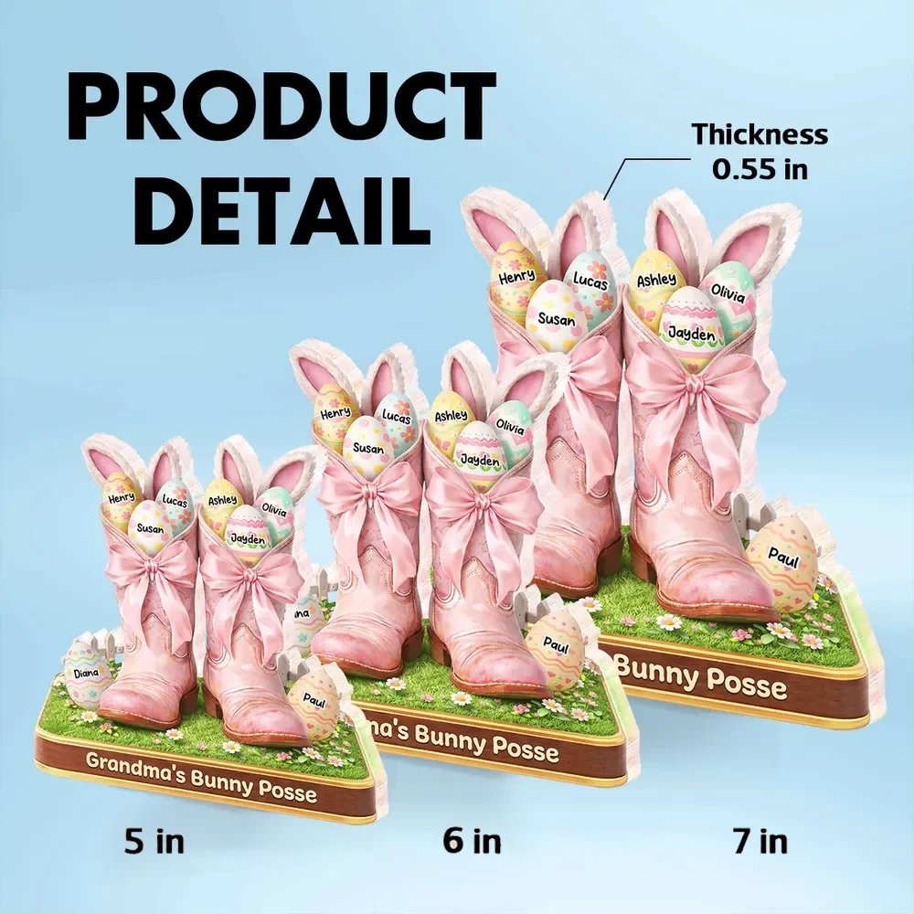 Personalized Shaped Acrylic Block Plaque Grandma's Bunny Posse Easter Boots Shelf Decor, Unique Gift for Grandma - Image 4