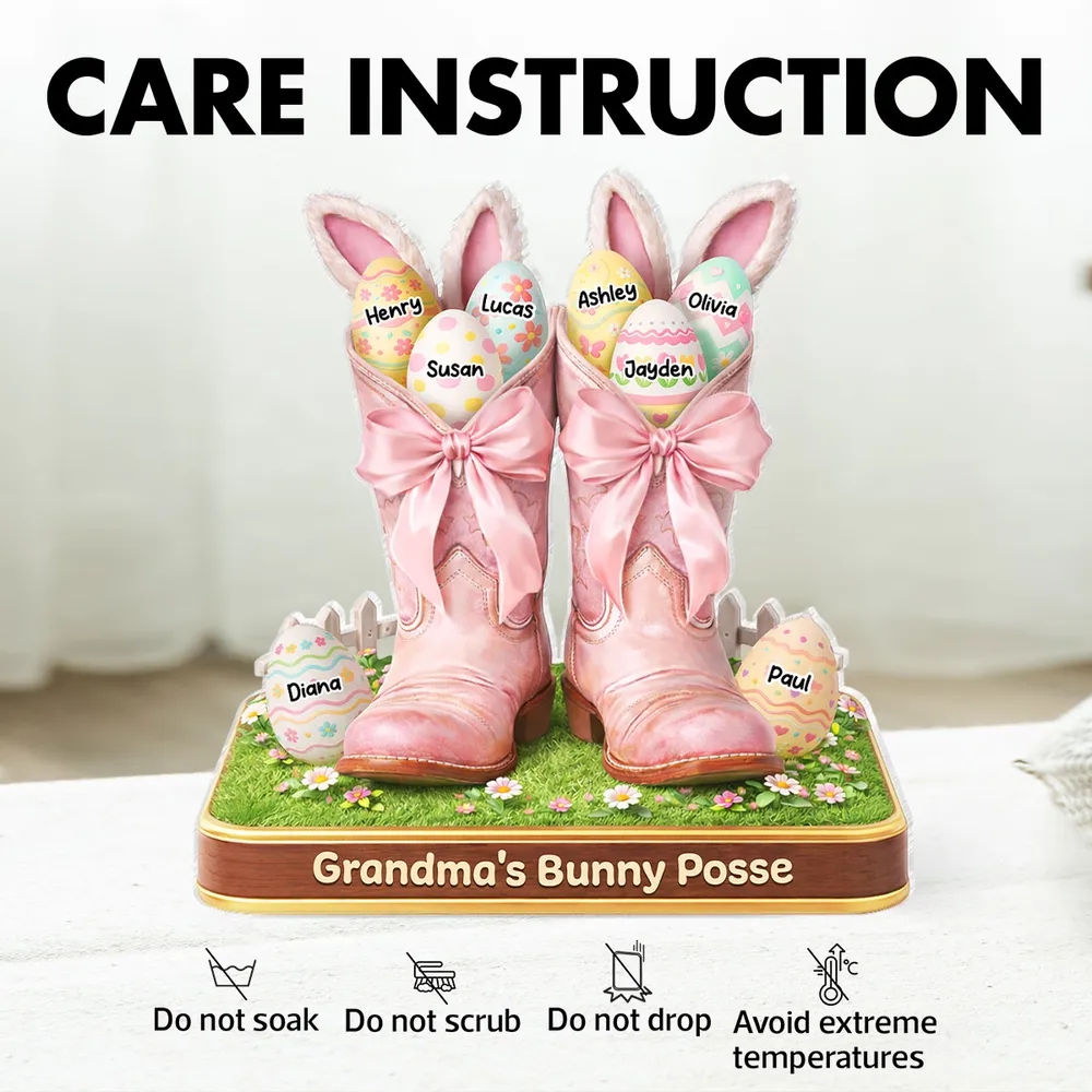 Personalized Shaped Acrylic Block Plaque Grandma's Bunny Posse Easter Boots Shelf Decor, Unique Gift for Grandma - Image 5