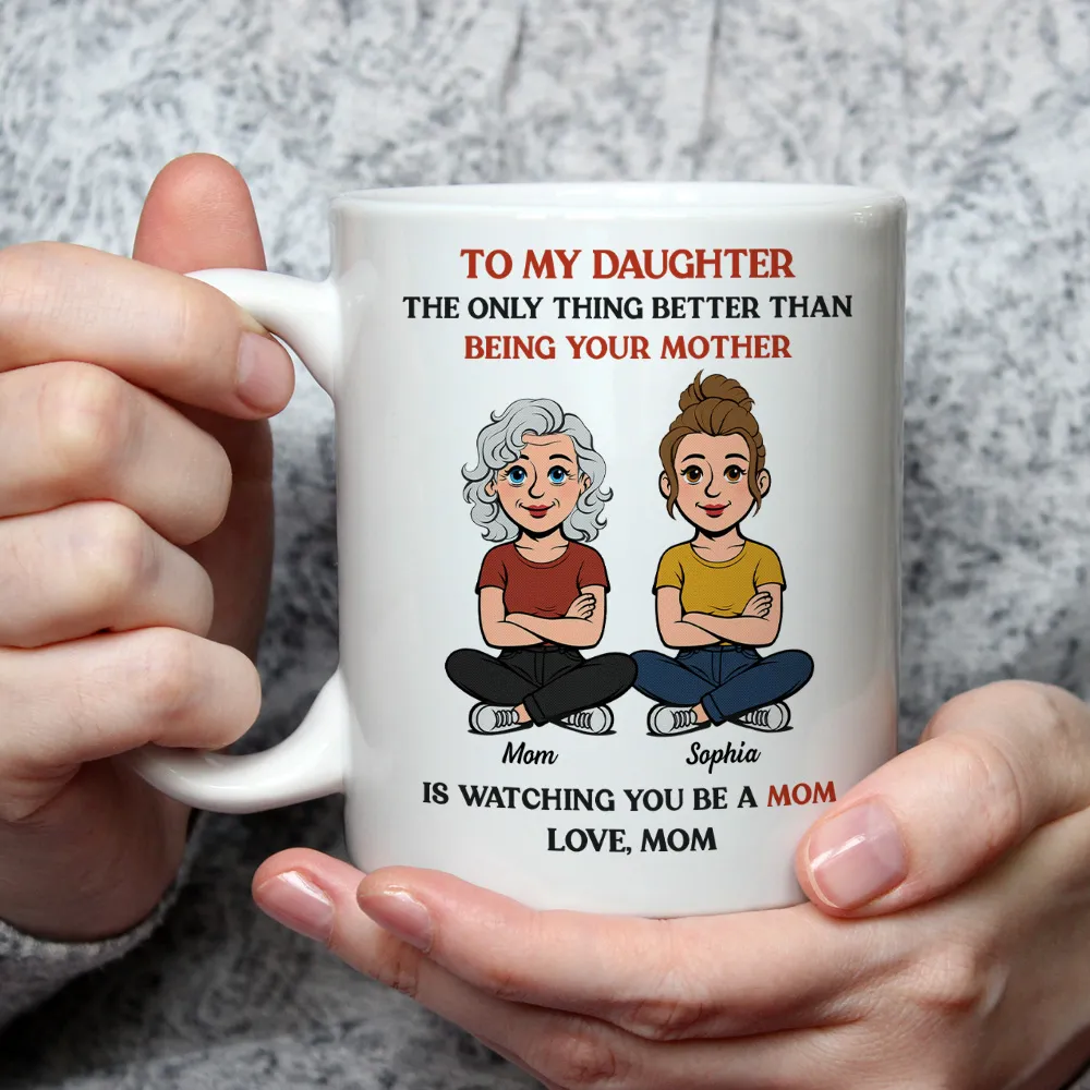 Personalized Mother-Daughter Cartoon White Ceramic Mug, Custom Names Look, Unique Mother's Day Gift for Mom - Image 5