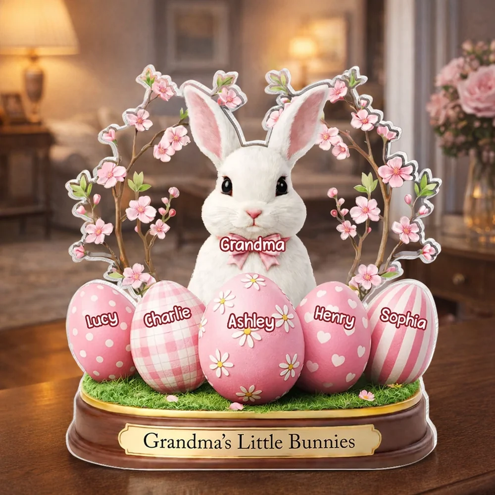 Grandma's Little Bunnies Shaped Acrylic Block Plaque, Personalized Easter Shelf Decor - Heartwarming Gift for Grandma