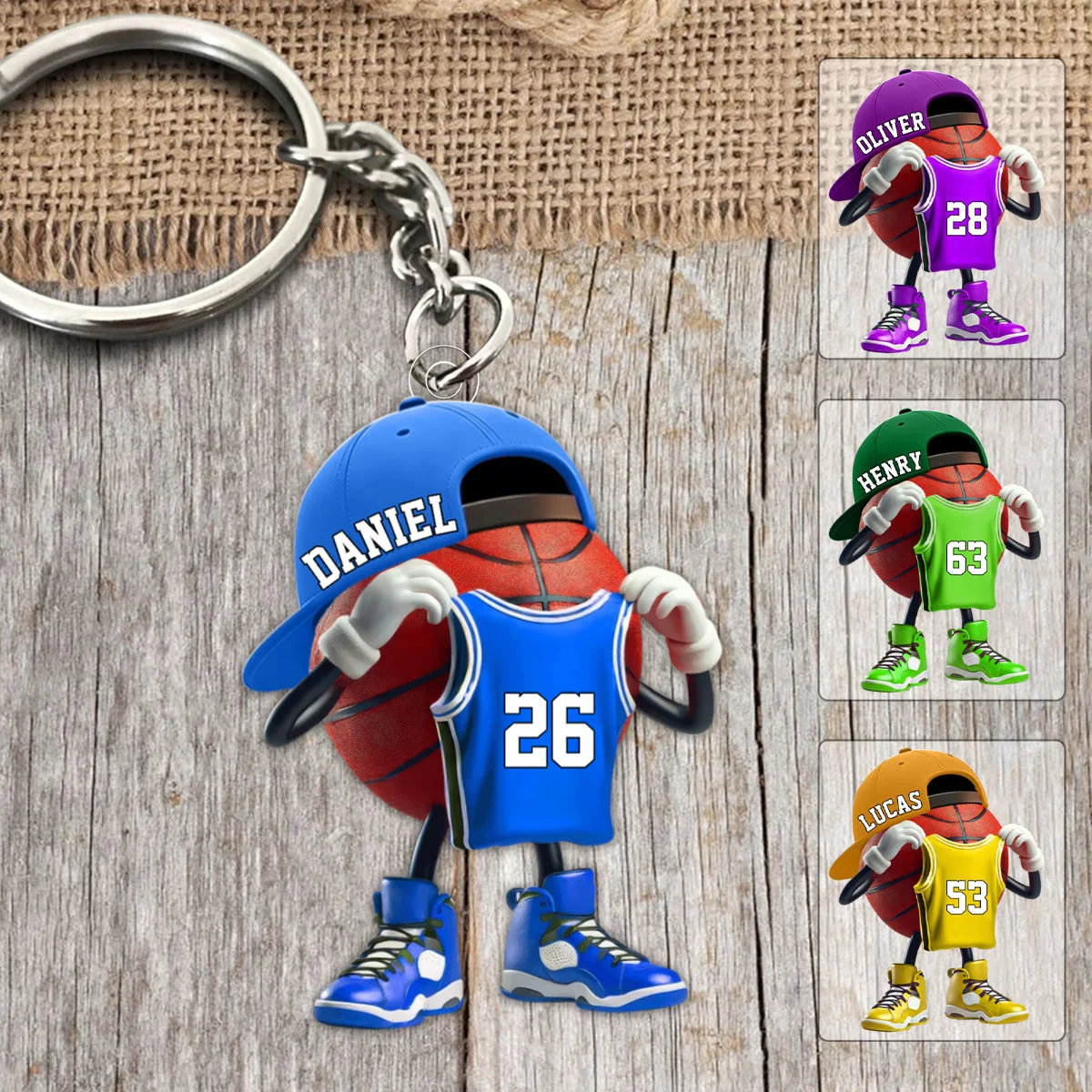 Personalized Basketball Character Acrylic Keychain on Outdoor Court - Unique Custom Gift for Basketball Fans - Image 2