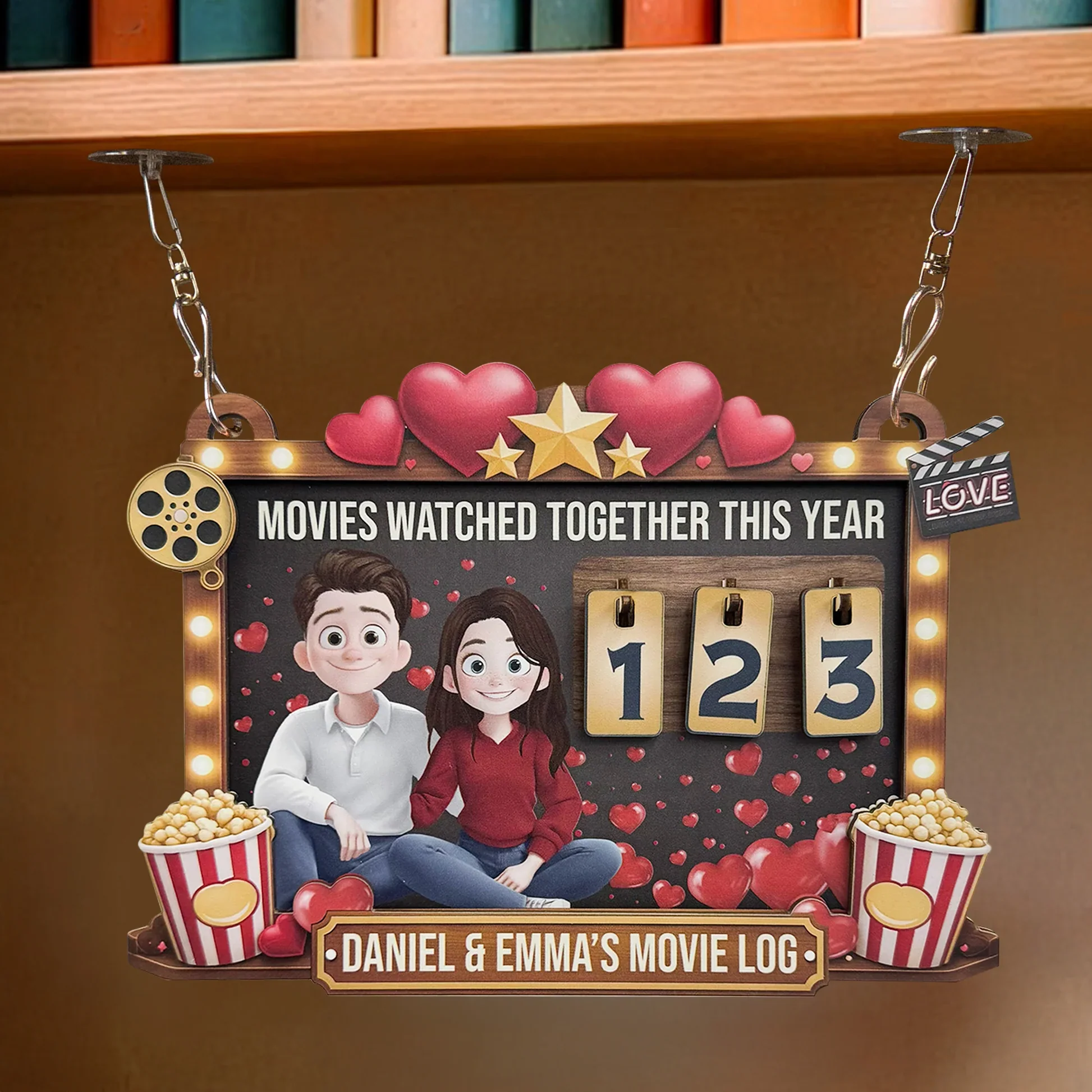 Movies Watched Together This Year Wooden Hanging Tracker, Cute Couple Movie Log Wall Decor, Creative Gift - Image 7